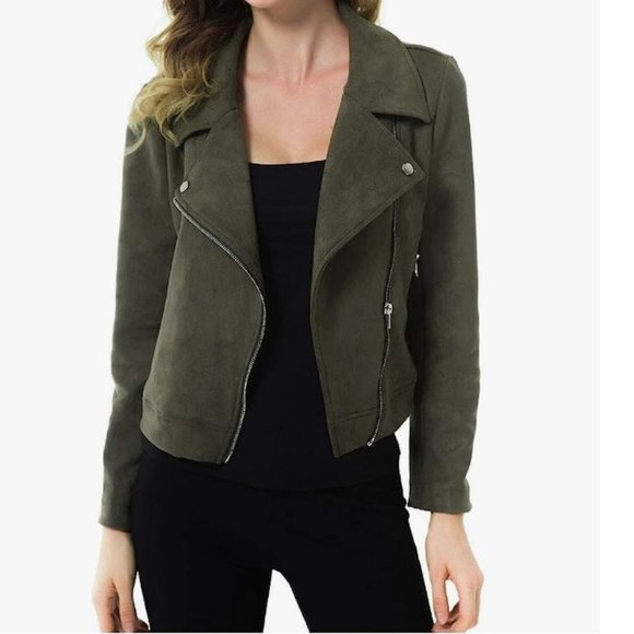 Apperloth Jackets & Blazers - Apperloth A Women’s Solid Long Sleeve Faux Suede Motorcycle Jackets Zipper Green